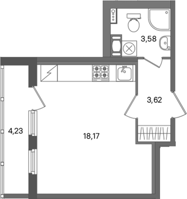 Квартира студия 25.37 м², 4/5 эт., ЖК «ПАТИО. Уютный квартал»
